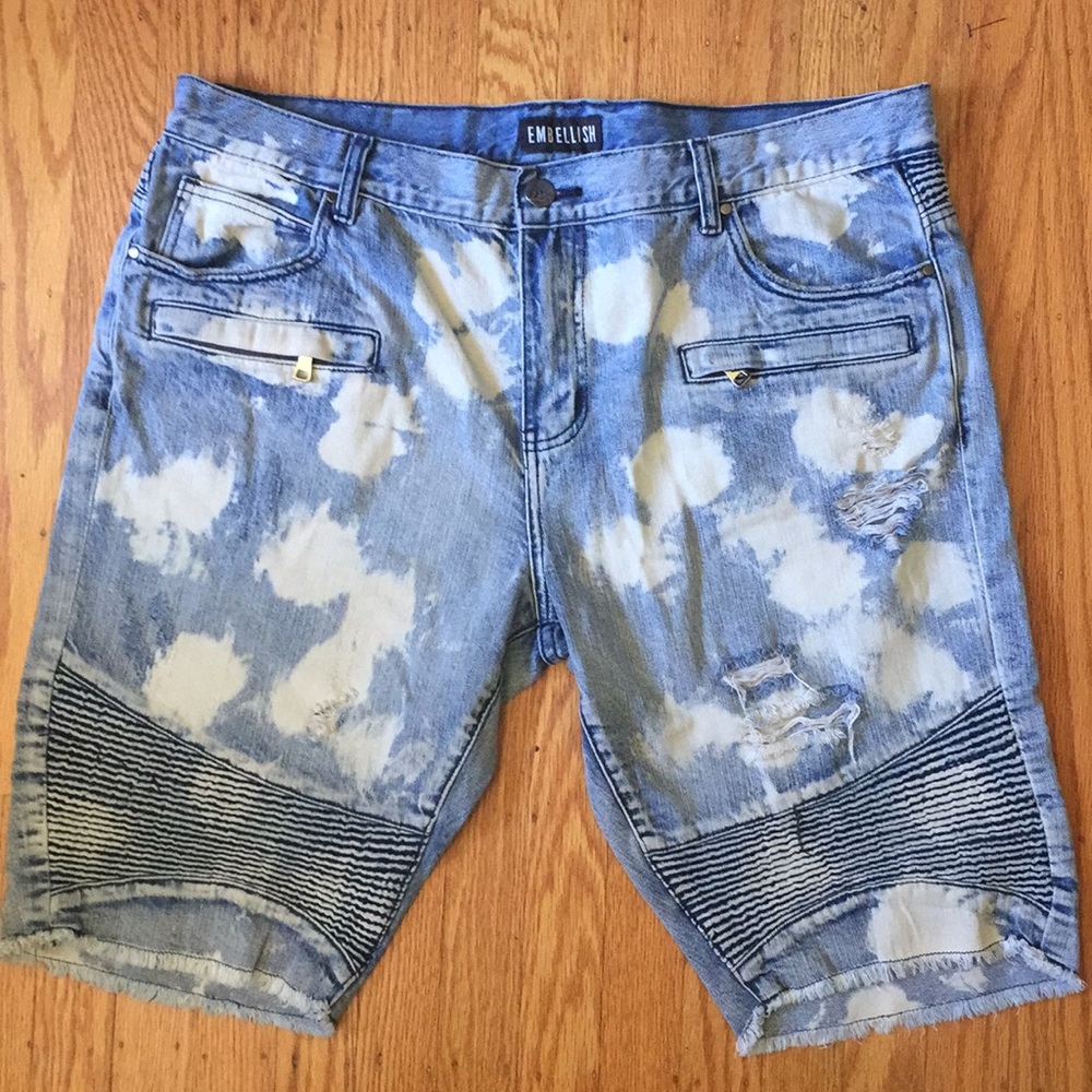 Embellish biker jean shorts